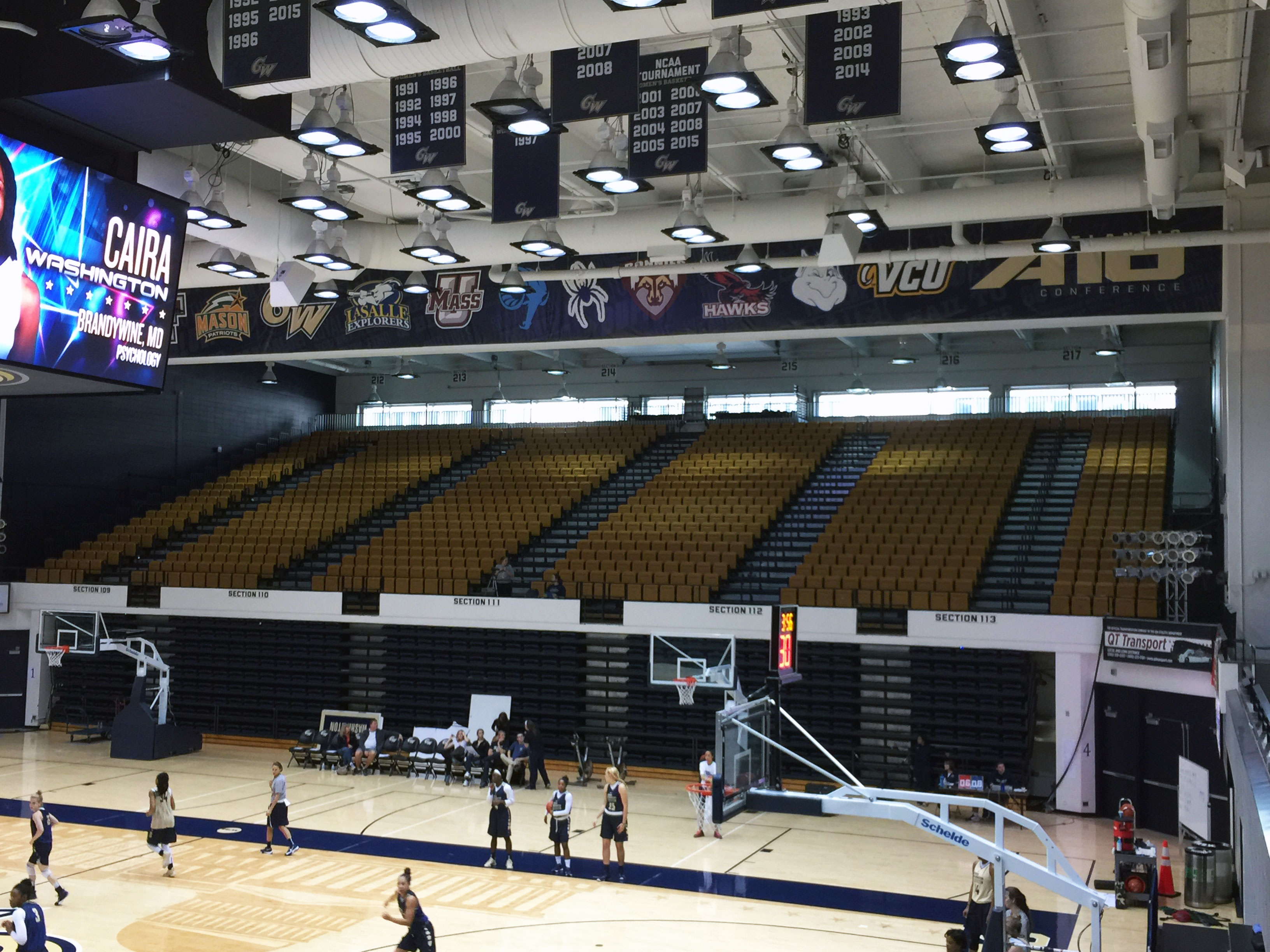 George Washington University Smith Center arena branding large format beam banners