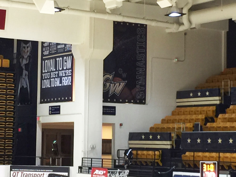 George Washington University Smith Center arena branding fabric banners