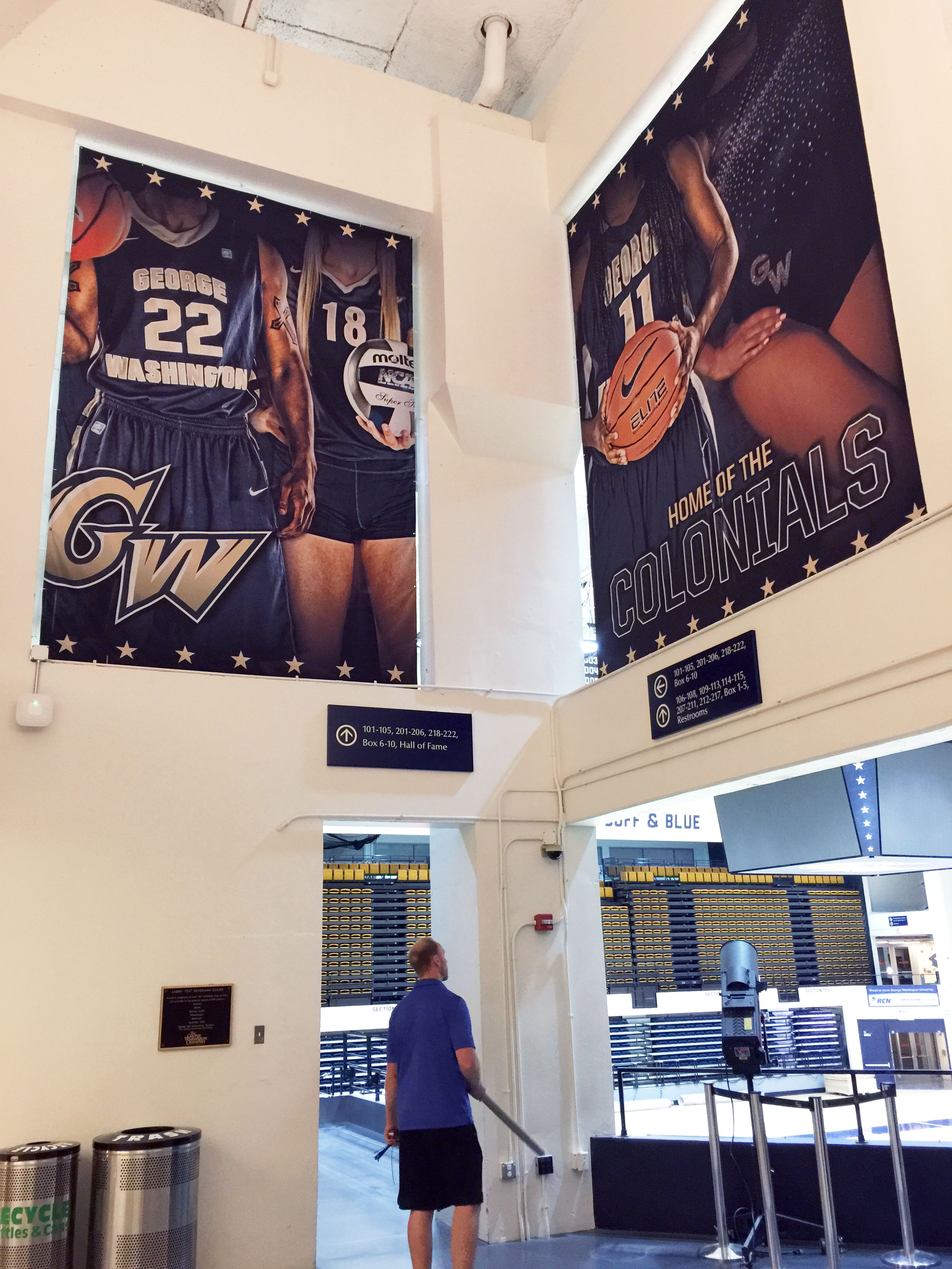 George Washington University Smith Center arena branding large format double sided fabric banners